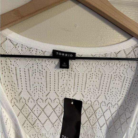 Torrid Pointelle White Tie Neck Lightweight Sweater Pullover - Picture 7 of 9